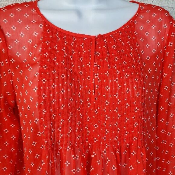 Old Navy Women’s Red Boho Blouse Small Long Sleeve Sheer Floral Print - Picture 3 of 6